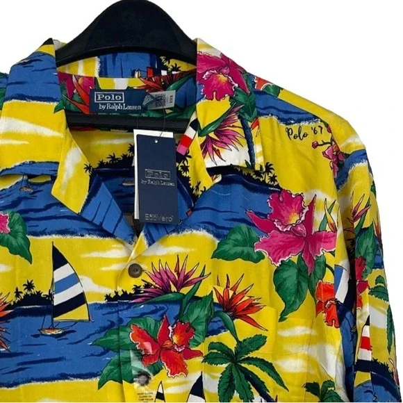 NEW Polo Ralph Lauren Hawaiian Shirt Mens XL Viscose Aloha Floral Sailboats $168 - Picture 1 of 9